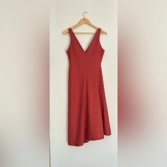 Theory linen blend  Tadayon Stretch Midi Dress V-
Neck Sz 2 - Picture 3 of 11